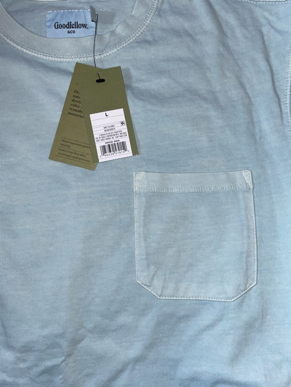 NWT Goodfellow & Co Men's Long-Sleeve Pocket Tee - Pale Mint.  Size Large - Picture 4 of 5